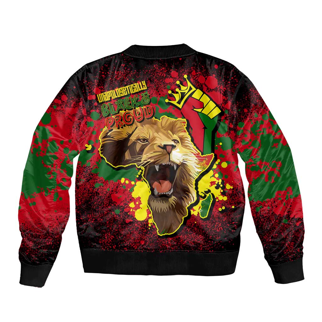 Unapologetically Black and Proud Bomber Jacket Africa Map with Lion