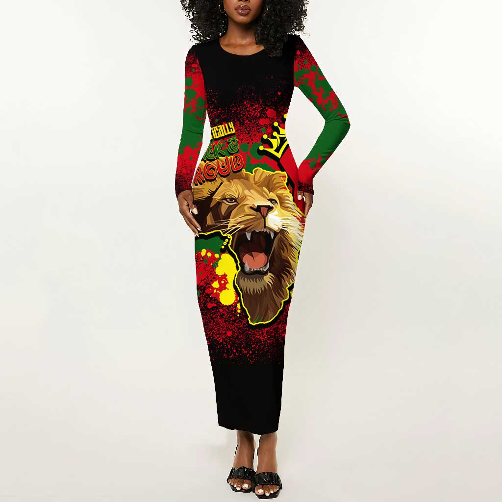 Unapologetically Black and Proud Long Sleeve Bodycon Dress Africa Map with Lion DT02