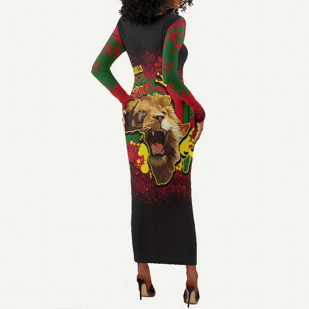 Unapologetically Black and Proud Long Sleeve Bodycon Dress Africa Map with Lion DT02