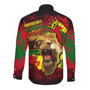 Unapologetically Black and Proud Long Sleeve Button Shirt Africa Map with Lion