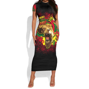 Unapologetically Black and Proud Short Sleeve Bodycon Dress Africa Map with Lion DT02