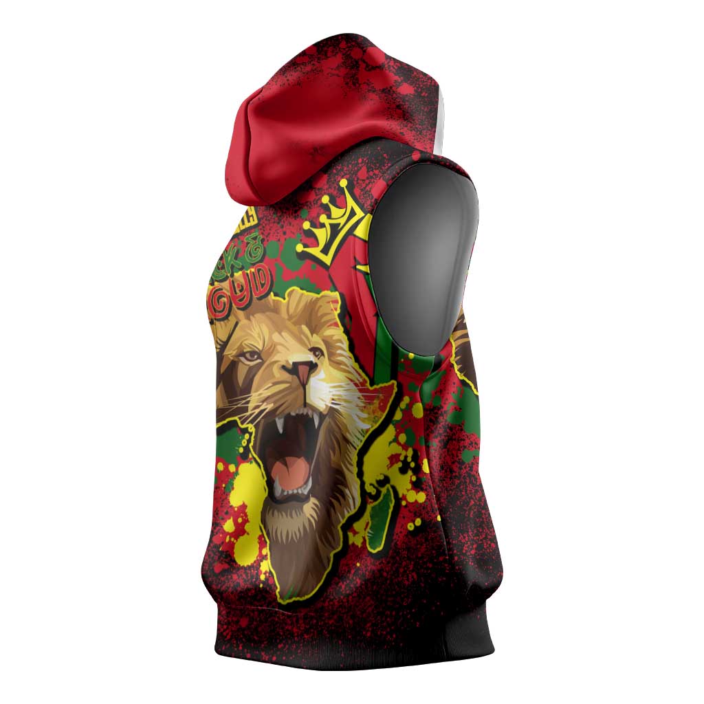 Unapologetically Black and Proud Sleeveless Hoodie Africa Map with Lion - African Pride