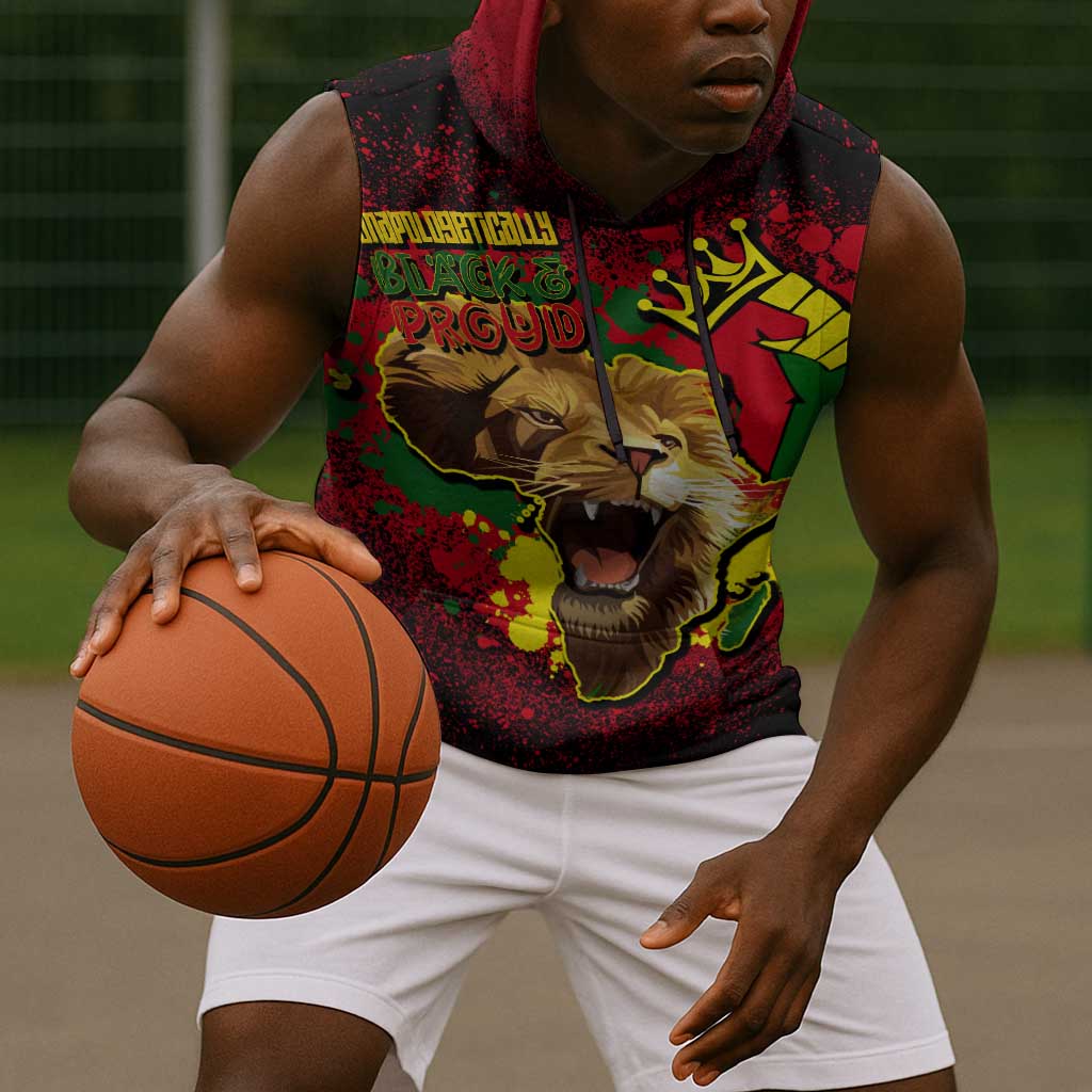 Unapologetically Black and Proud Sleeveless Hoodie Africa Map with Lion - African Pride