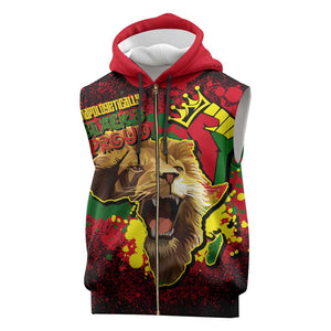 Unapologetically Black and Proud Sleeveless Zip Hoodie Africa Map with Lion - African Pride