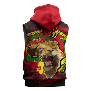 Unapologetically Black and Proud Sleeveless Zip Hoodie Africa Map with Lion - African Pride