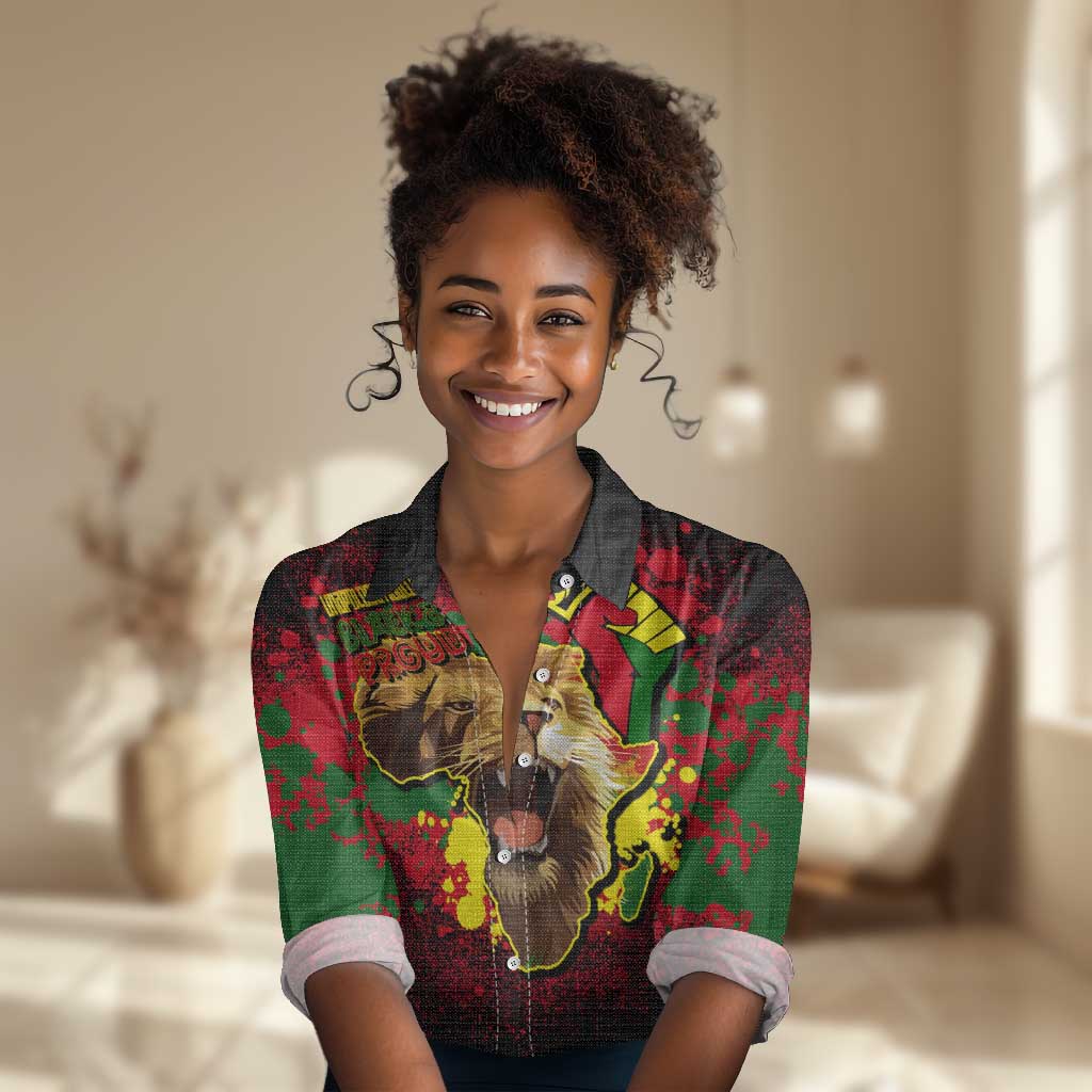 Unapologetically Black and Proud Women Casual Shirt Africa Map with Lion DT02