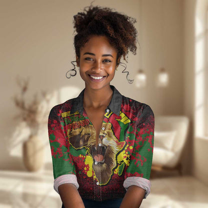 Unapologetically Black and Proud Women Casual Shirt Africa Map with Lion DT02