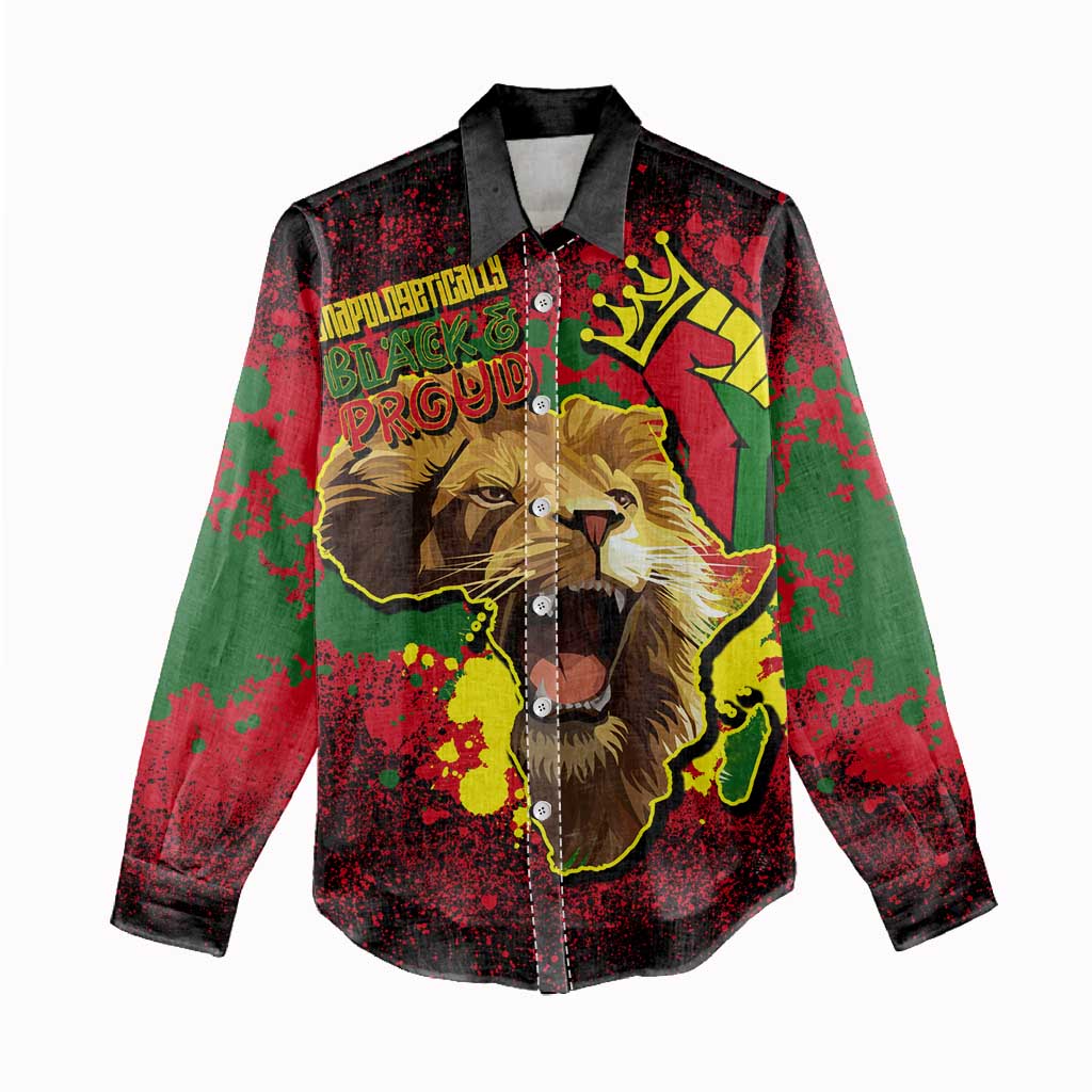 Unapologetically Black and Proud Women Casual Shirt Africa Map with Lion DT02