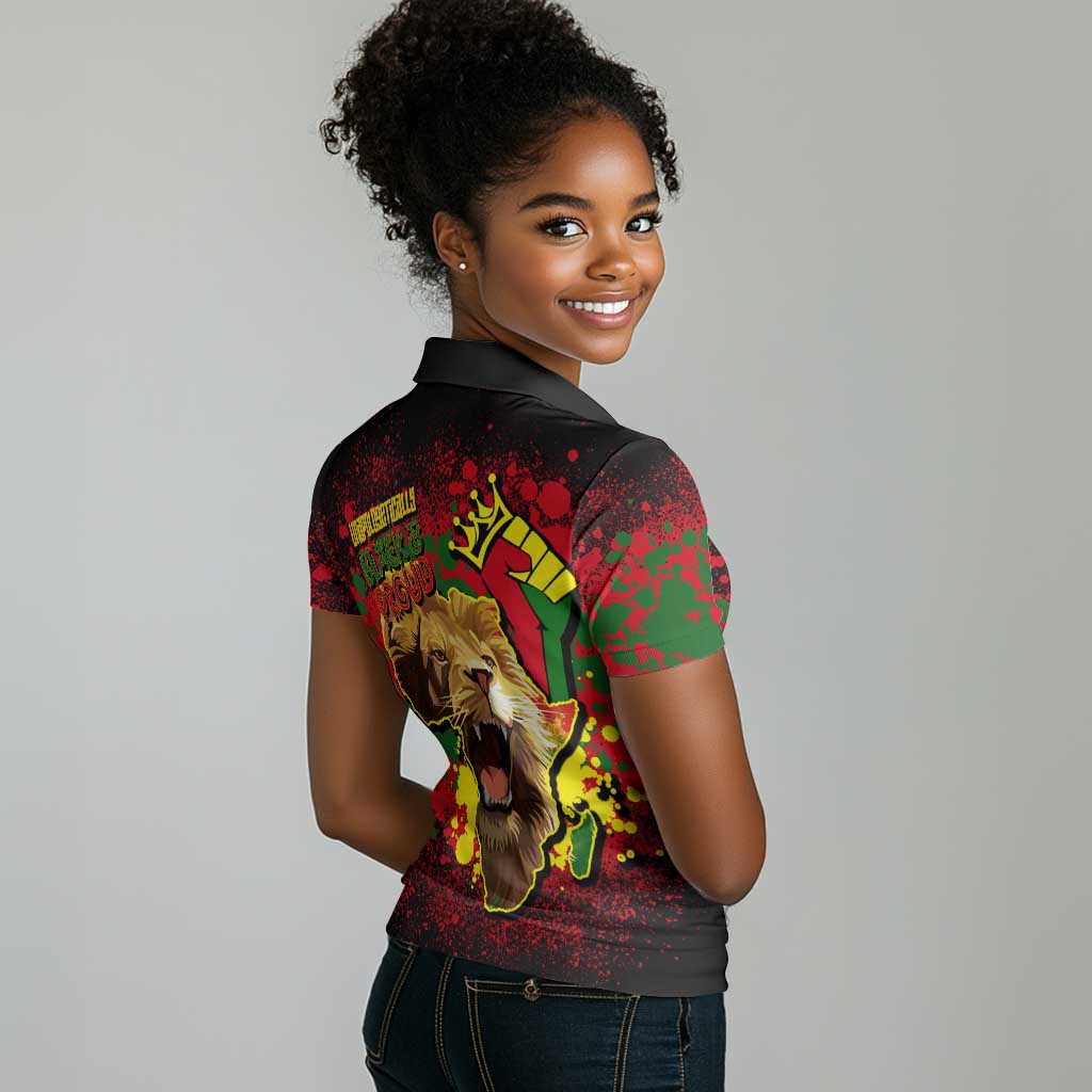Unapologetically Black and Proud Women Polo Shirt Africa Map with Lion