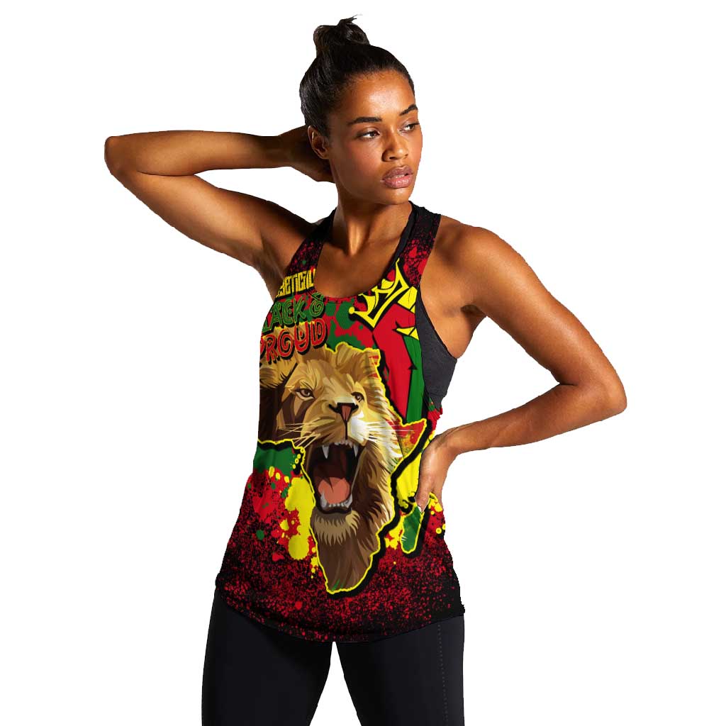 Unapologetically Black and Proud Women Racerback Tank Africa Map with Lion