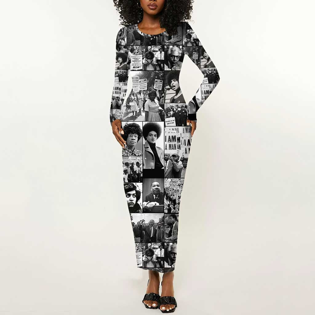 African Long Sleeve Bodycon Dress Black Power Images DT02