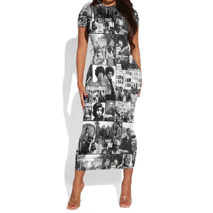 African Short Sleeve Bodycon Dress Black Power Images DT02