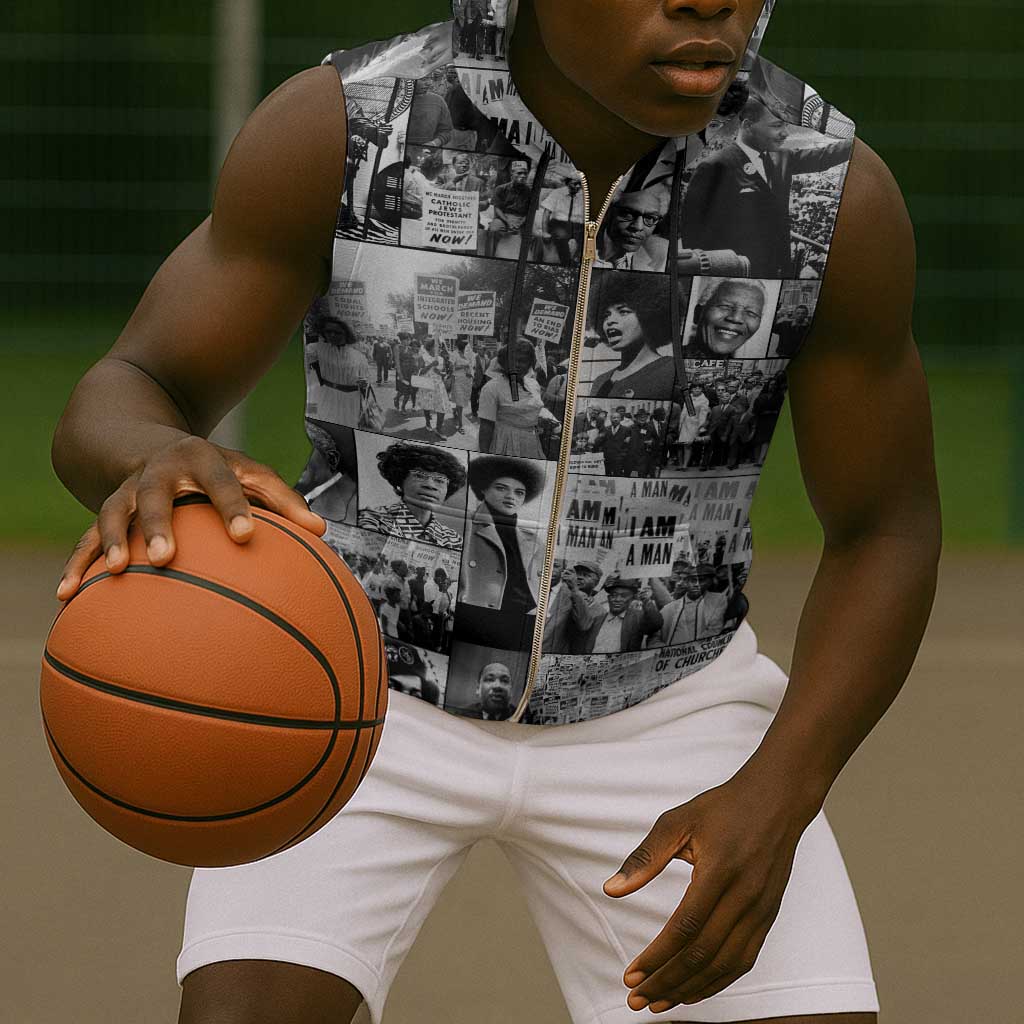 African Sleeveless Zip Hoodie Black Power Images - African Pride