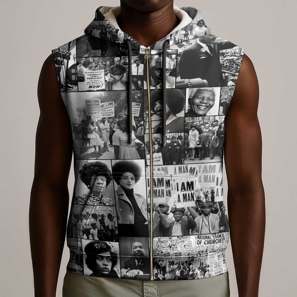African Sleeveless Zip Hoodie Black Power Images - African Pride