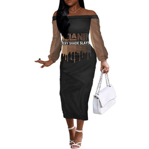Every Shade Slays Melanin Off The Shoulder Long Sleeve Dress African Signature