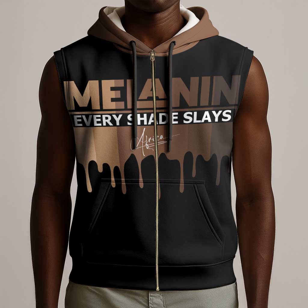 Every Shade Slays Melanin Sleeveless Zip Hoodie African Signature - African Pride
