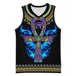 Egyptian Ankh Golden Blue Fire Basketball Jersey - African Pride