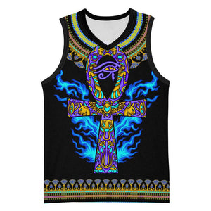 Egyptian Ankh Golden Blue Fire Basketball Jersey - African Pride