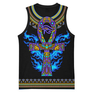 Egyptian Ankh Golden Blue Fire Basketball Jersey - African Pride