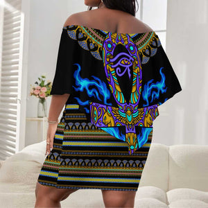 Egyptian Ankh Golden Blue Fire Off Shoulder Short Dress