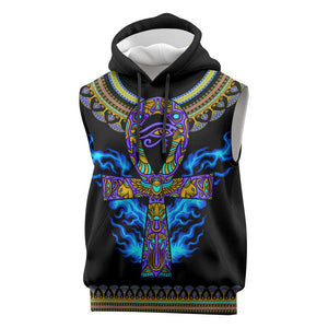 Egyptian Ankh Golden Blue Fire Sleeveless Hoodie - African Pride