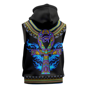 Egyptian Ankh Golden Blue Fire Sleeveless Hoodie - African Pride