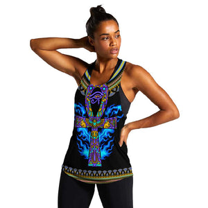 Egyptian Ankh Golden Blue Fire Women Racerback Tank