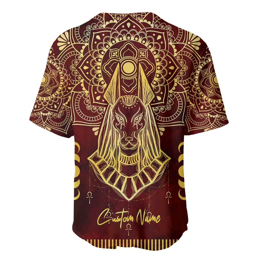 Personalized Anubis Baseball Jersey Ancient Egyptian Pattern In Red