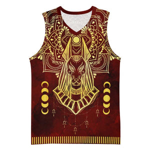 Personalized Anubis Basketball Jersey Ancient Egyptian Pattern In Red - African Pride