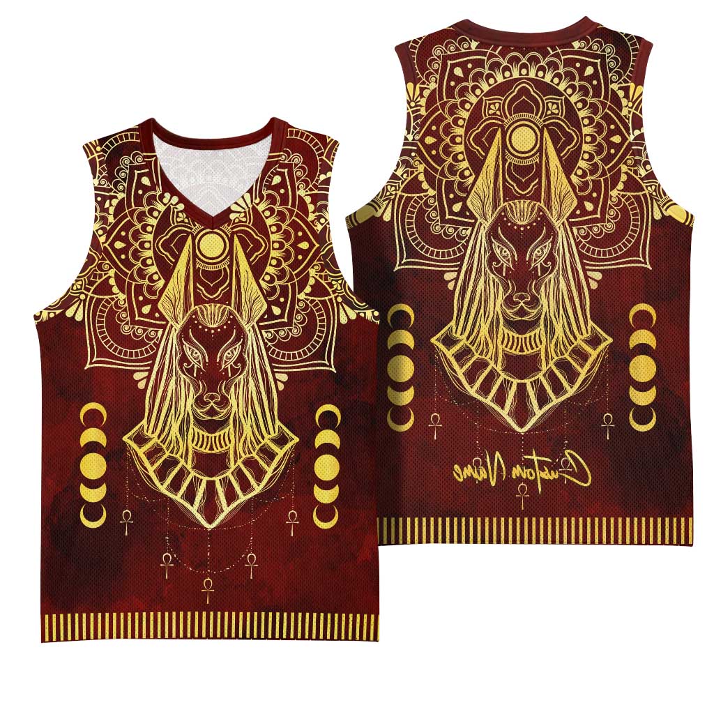 Personalized Anubis Basketball Jersey Ancient Egyptian Pattern In Red - African Pride