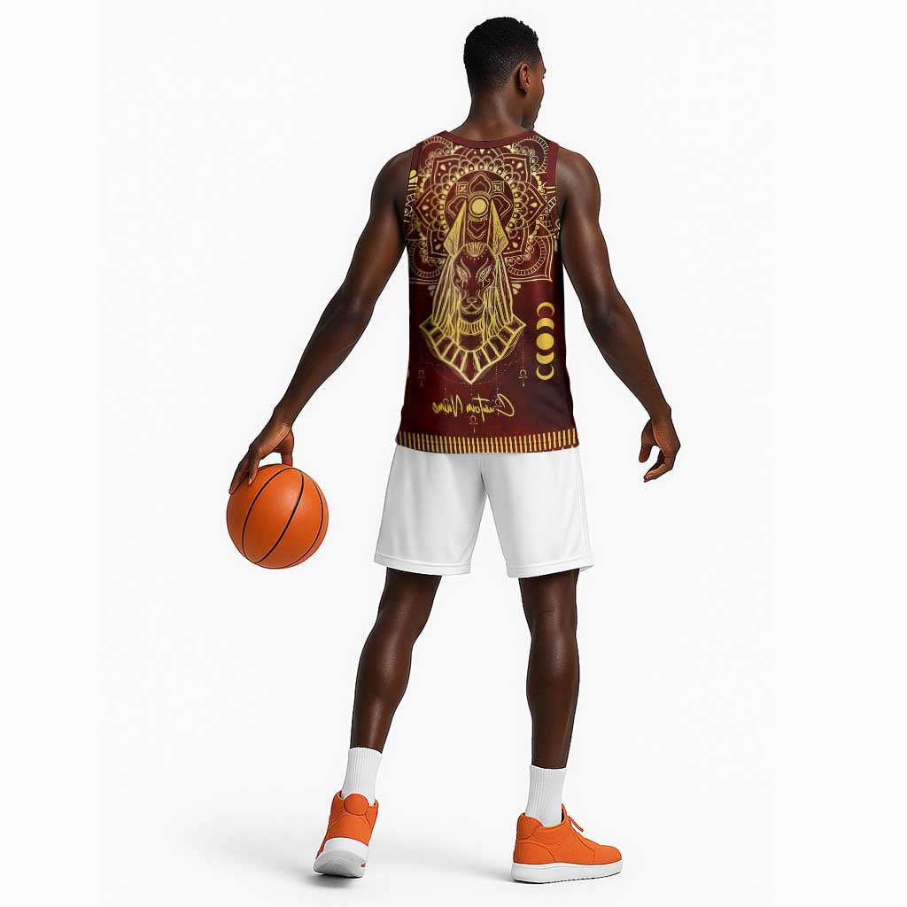 Personalized Anubis Basketball Jersey Ancient Egyptian Pattern In Red - African Pride