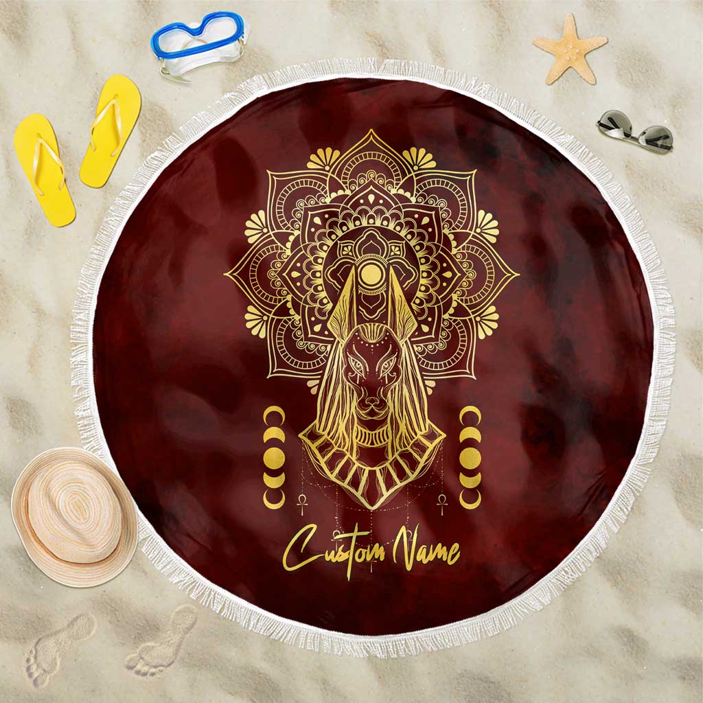 Personalized Anubis Beach Blanket Ancient Egyptian Pattern In Red