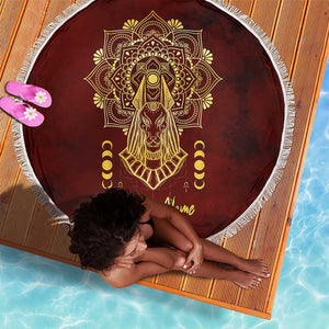 Personalized Anubis Beach Blanket Ancient Egyptian Pattern In Red