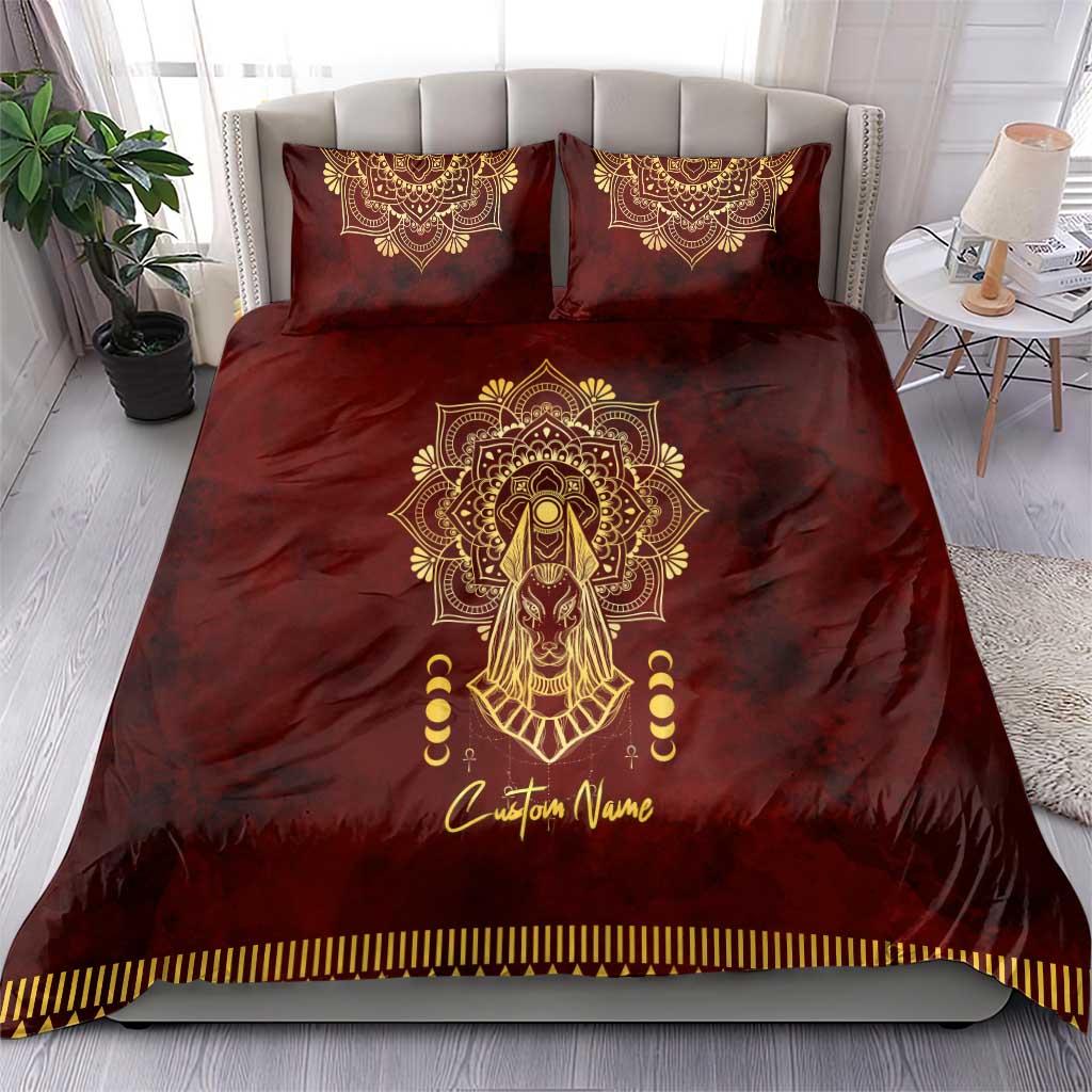 Personalized Anubis Bedding Set Ancient Egyptian Pattern In Red