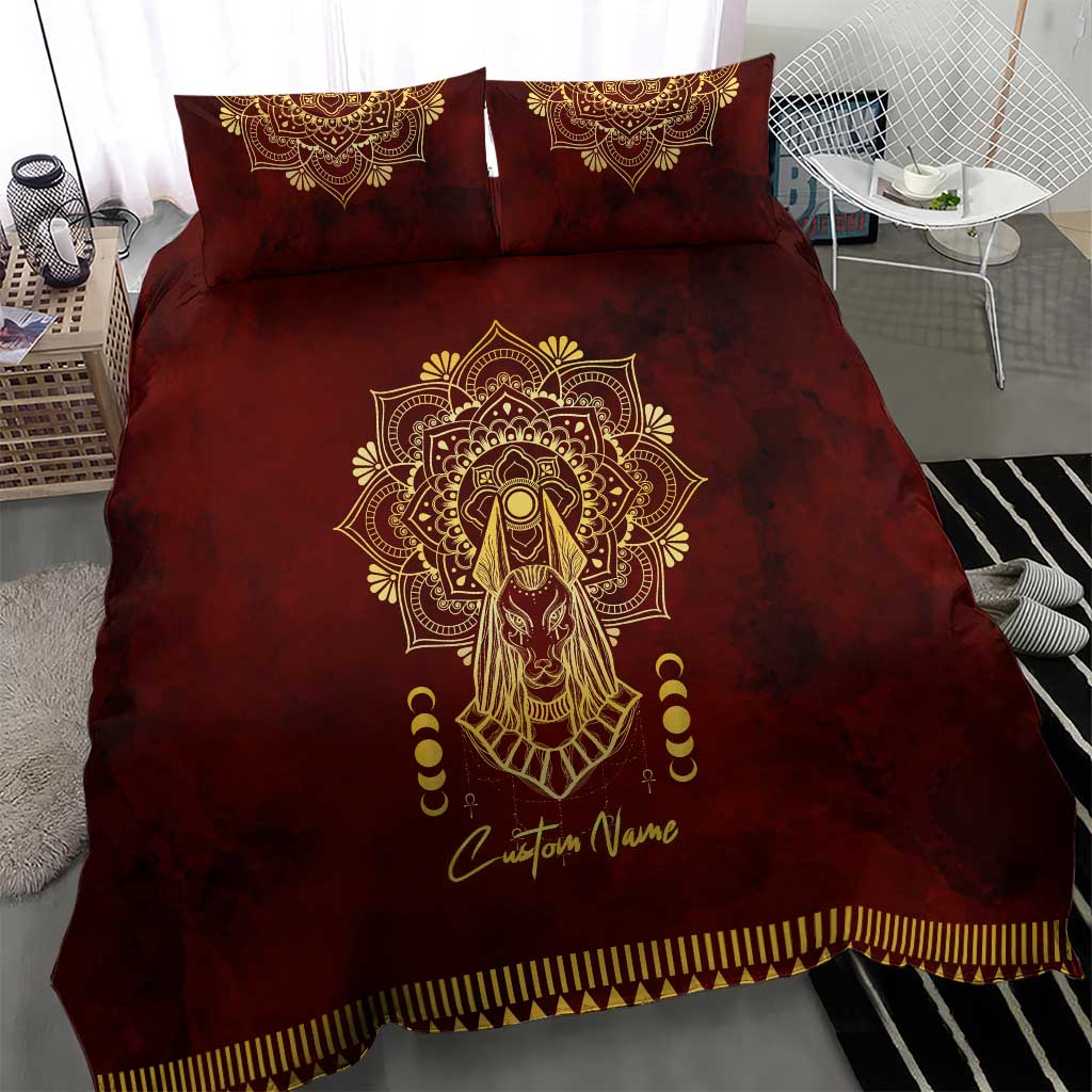 Personalized Anubis Bedding Set Ancient Egyptian Pattern In Red