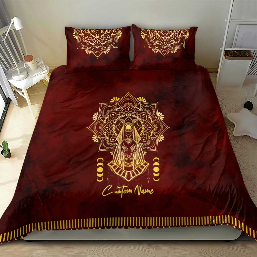 Personalized Anubis Bedding Set Ancient Egyptian Pattern In Red