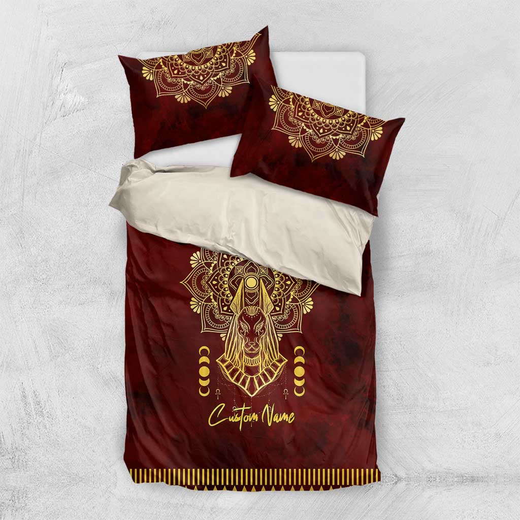 Personalized Anubis Bedding Set Ancient Egyptian Pattern In Red