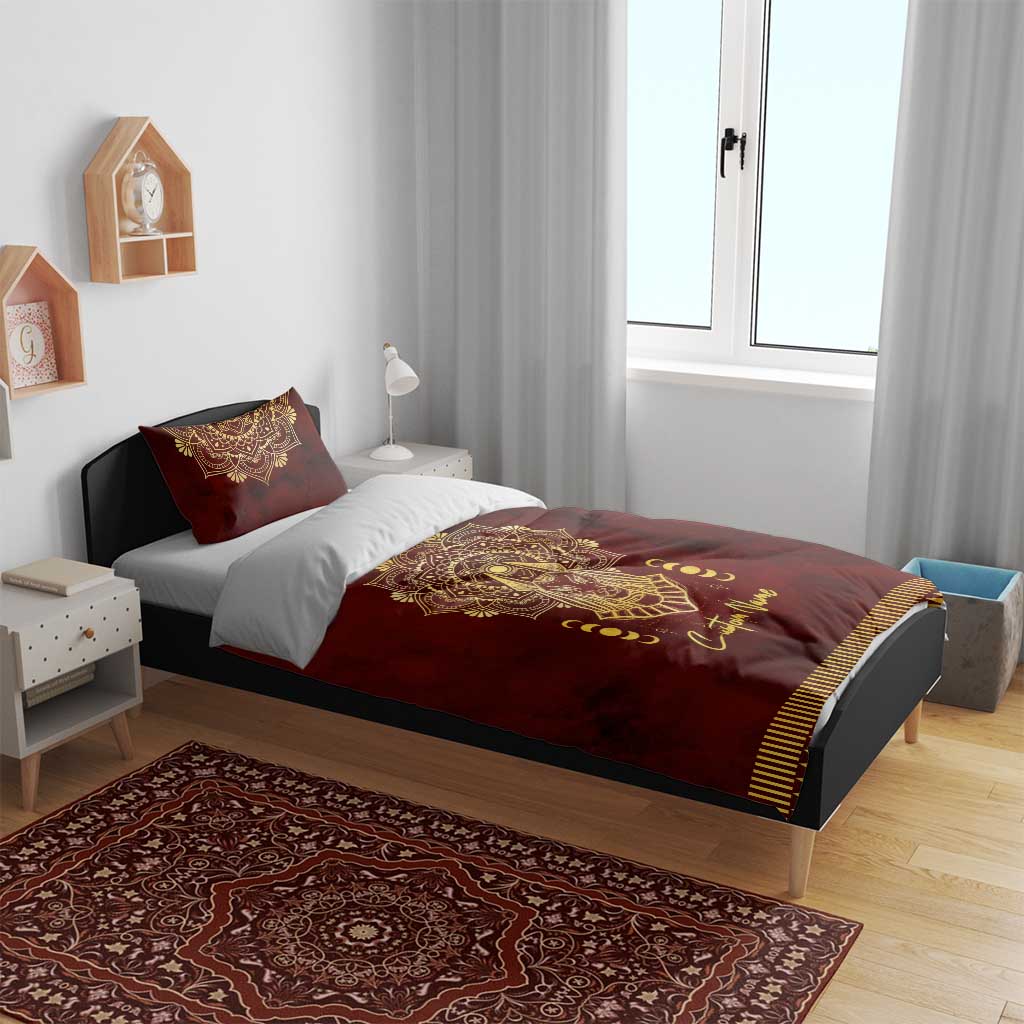 Personalized Anubis Bedding Set Ancient Egyptian Pattern In Red