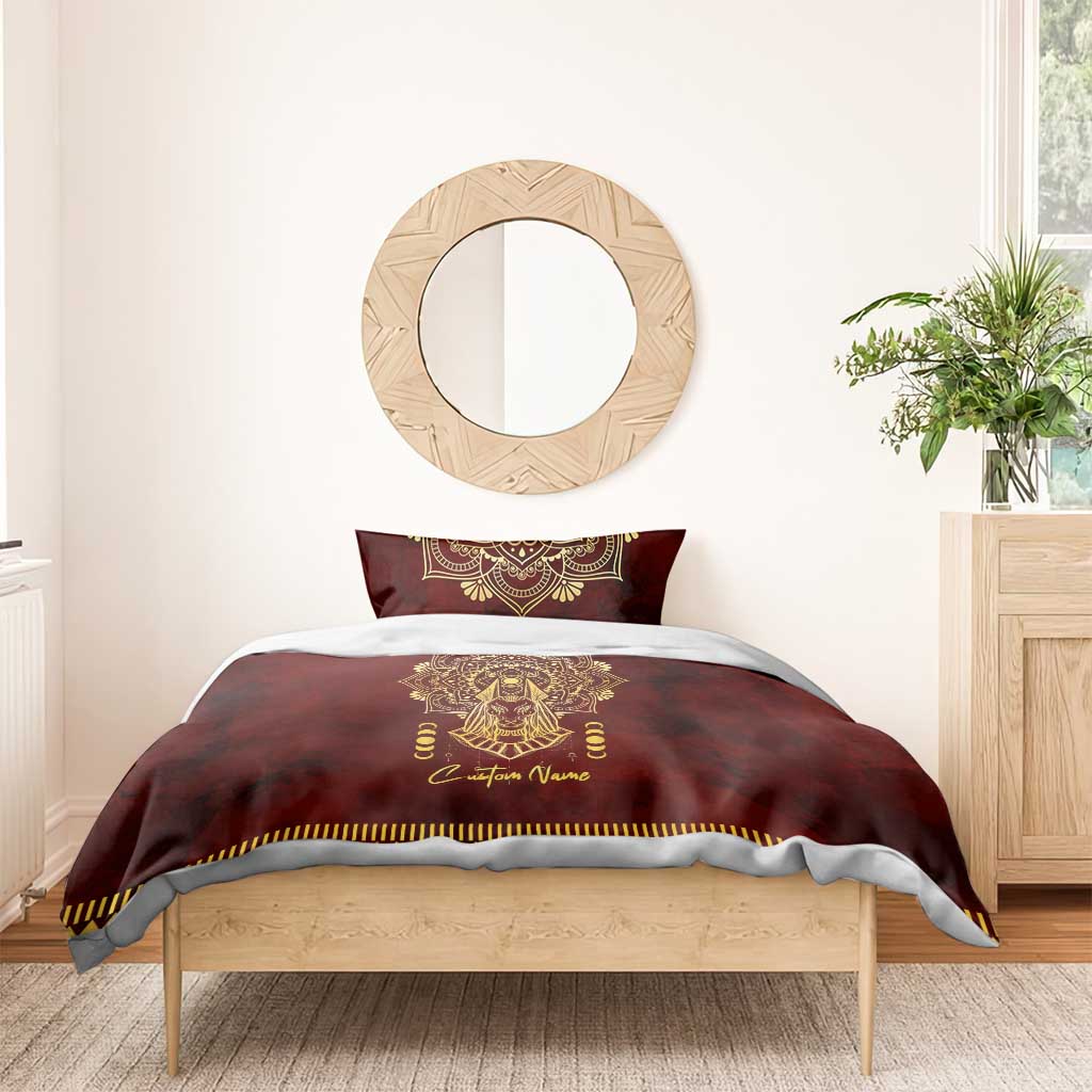 Personalized Anubis Bedding Set Ancient Egyptian Pattern In Red