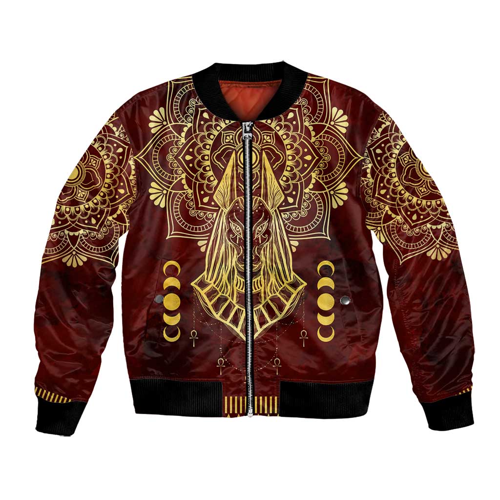 Personalized Anubis Bomber Jacket Ancient Egyptian Pattern In Red