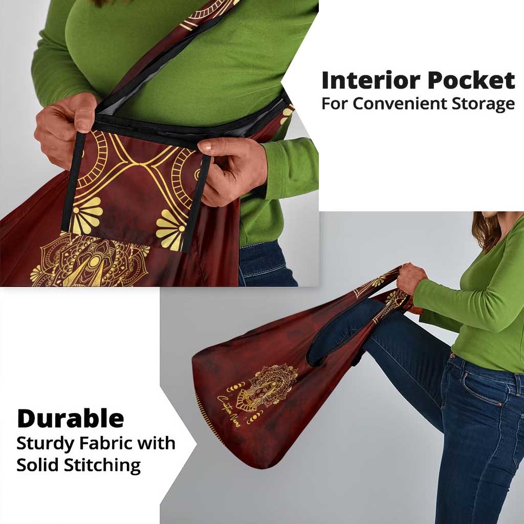 Personalized Anubis Grocery Bag Ancient Egyptian Pattern In Red