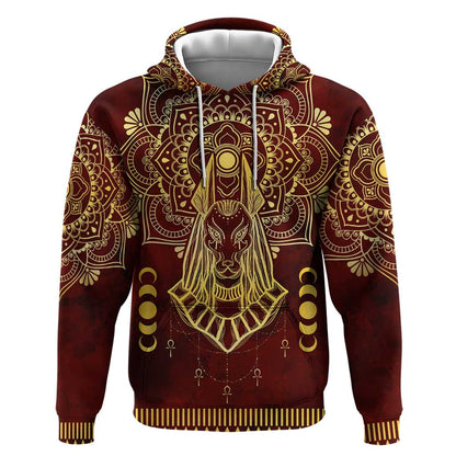 Personalized Anubis Hoodie Ancient Egyptian Pattern In Red