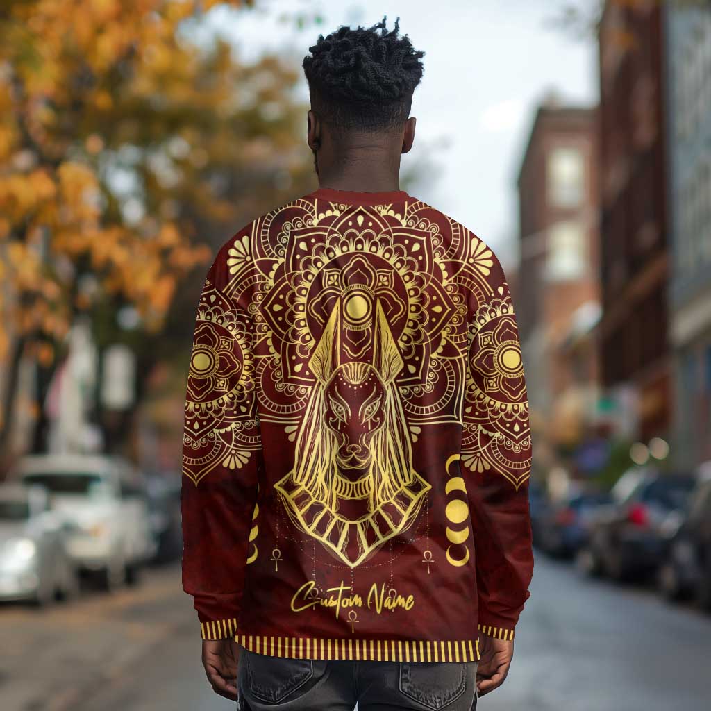 Personalized Anubis Long Sleeve Shirt Ancient Egyptian Pattern In Red DT02