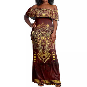 Personalized Anubis Off Shoulder Maxi Dress Ancient Egyptian Pattern In Red