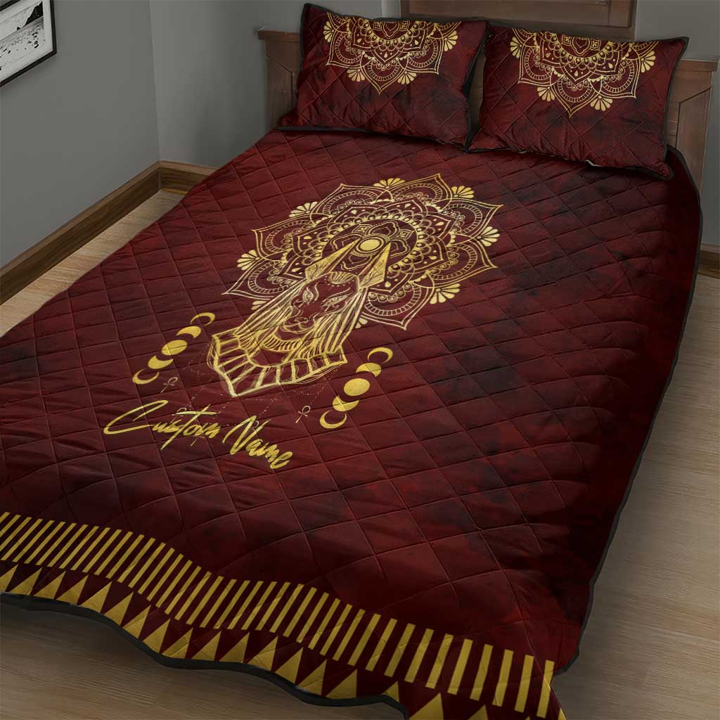 Personalized Anubis Quilt Bed Set Ancient Egyptian Pattern In Red