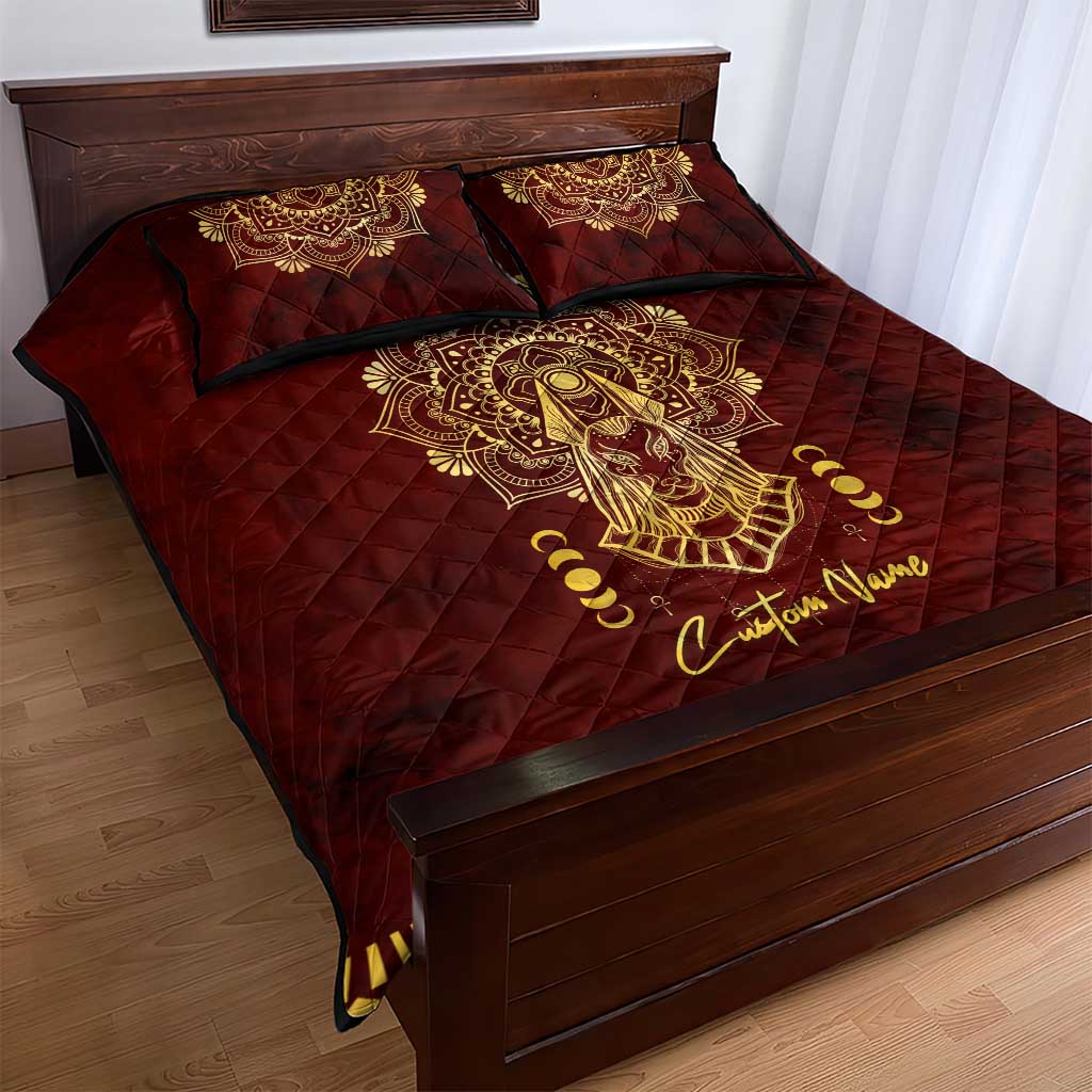 Personalized Anubis Quilt Bed Set Ancient Egyptian Pattern In Red