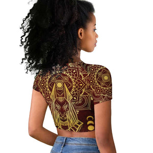 Personalized Anubis Raglan Cropped T shirt Ancient Egyptian Pattern In Red