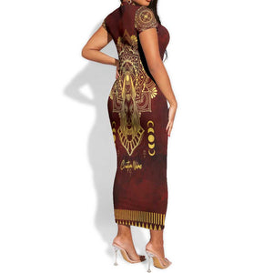 Personalized Anubis Short Sleeve Bodycon Dress Ancient Egyptian Pattern In Red DT02