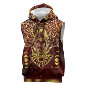 Personalized Anubis Sleeveless Hoodie Ancient Egyptian Pattern In Red - African Pride