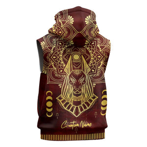 Personalized Anubis Sleeveless Hoodie Ancient Egyptian Pattern In Red - African Pride